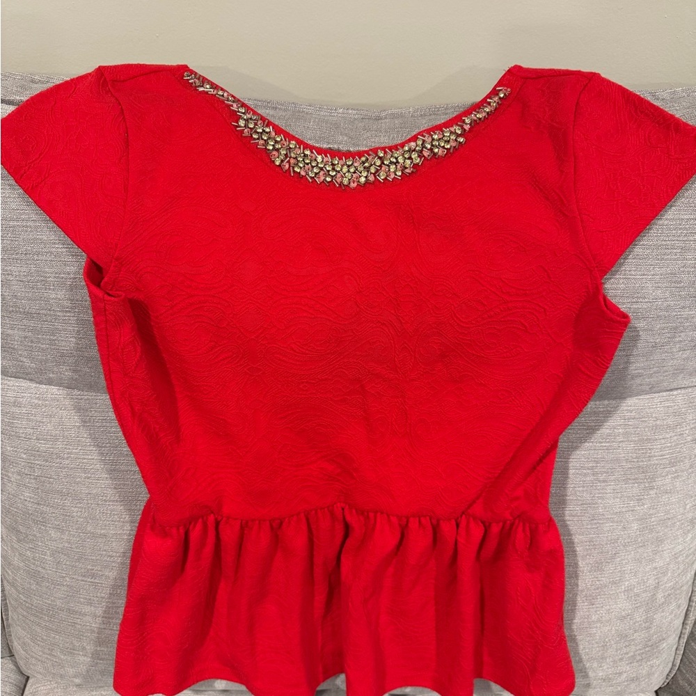 Francesca's Collections Red Peplum Top
